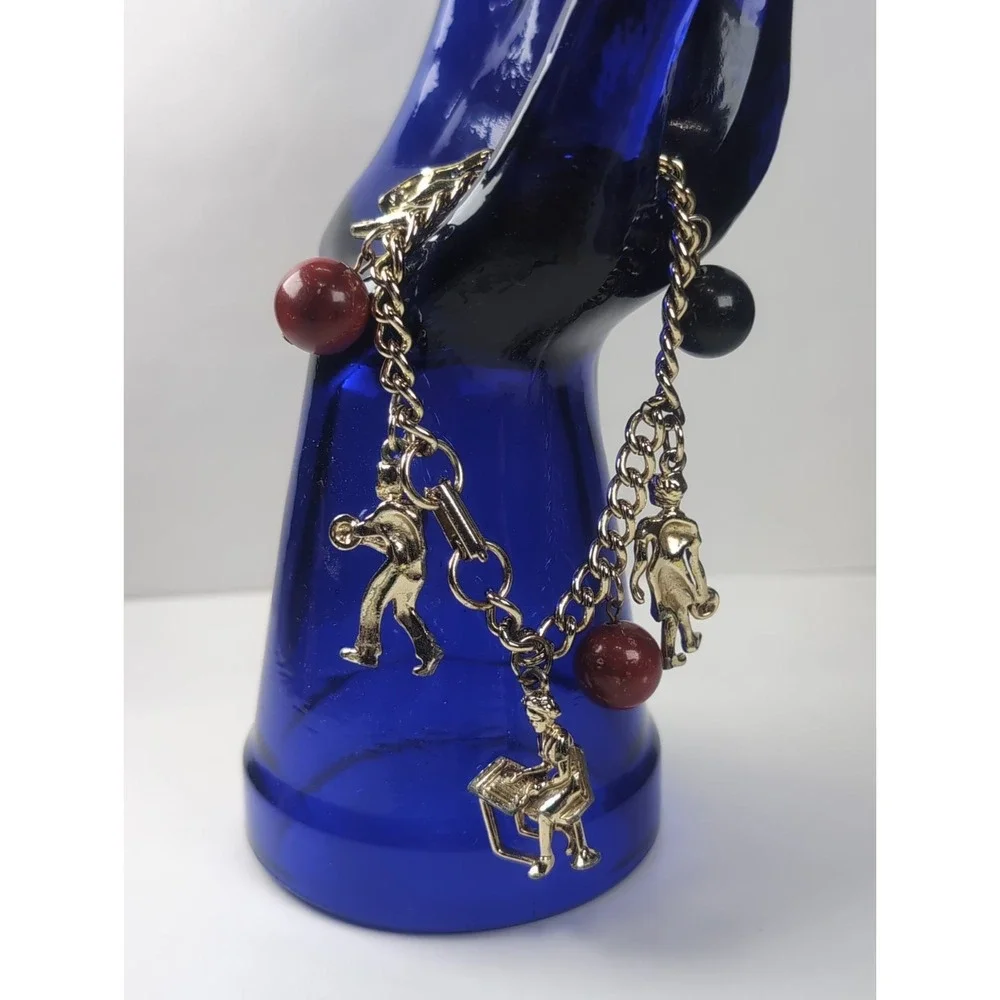 Vintage Bowling Gold Tone Charm Bracelet Classic Costume Jewelry Sports